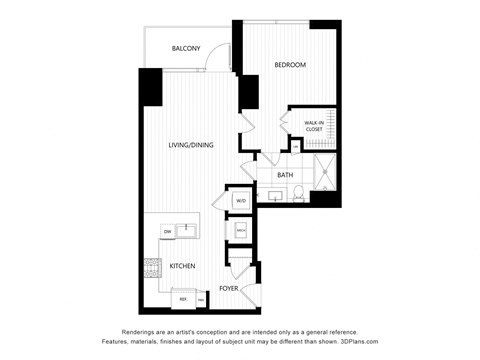 a floor plan of a unit with a bedroom and a living room